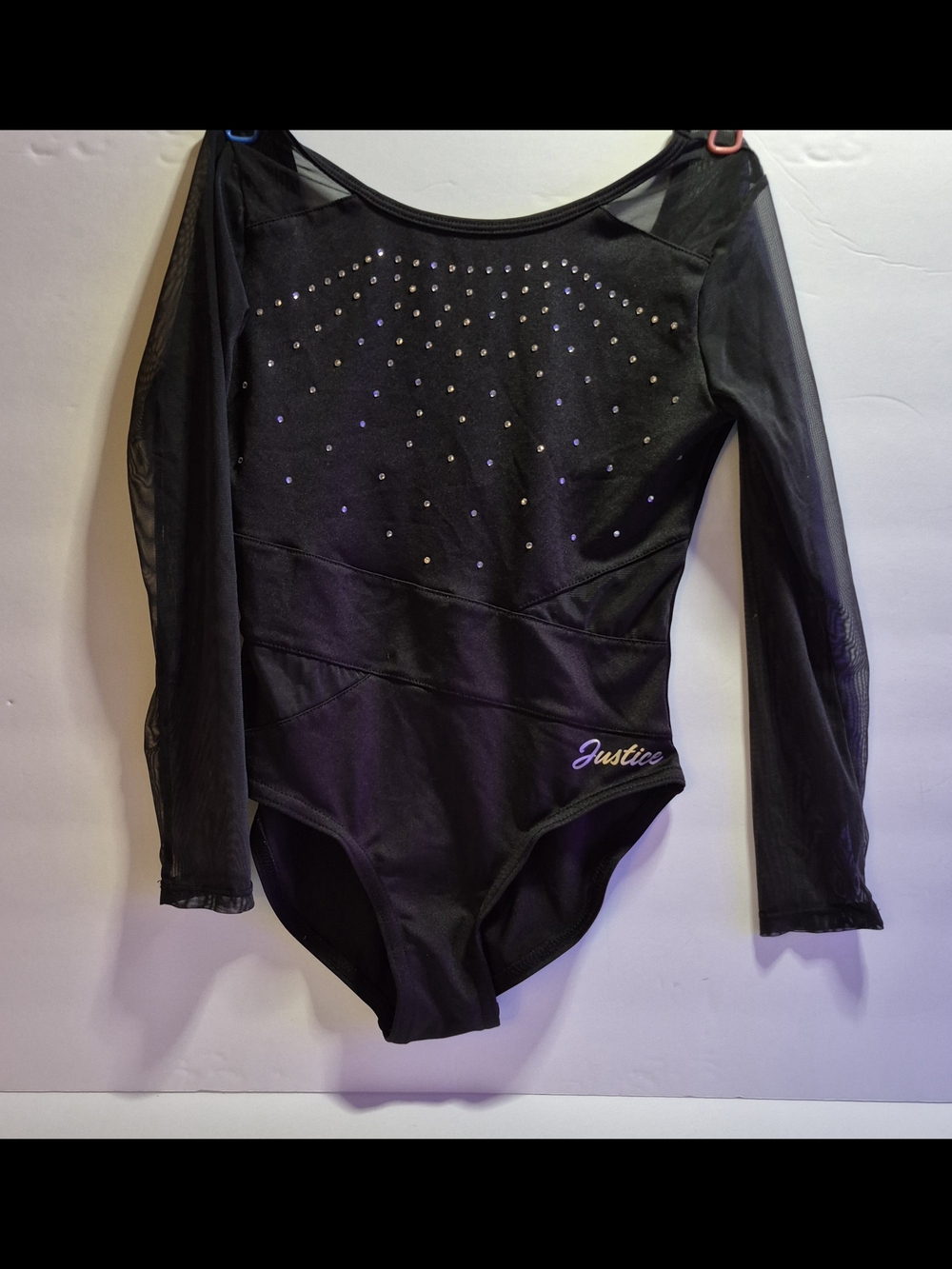 Justice Black Long Sleeve Dance Leotard with Rhinestones